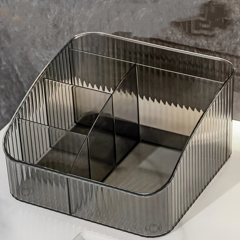 Transparent PET Cosmetic Organizer with 5 Compartments for Makeup and Office Supplies