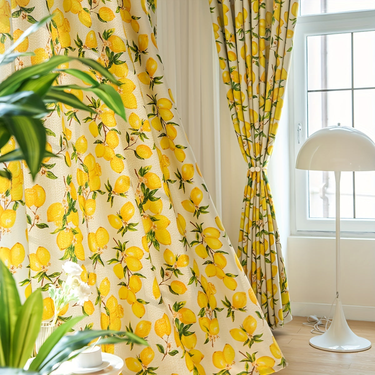 Cortina blackout pintada a mano con árbol de limón para sala de estar, dormitorio, cocina y baño, tela engrosada