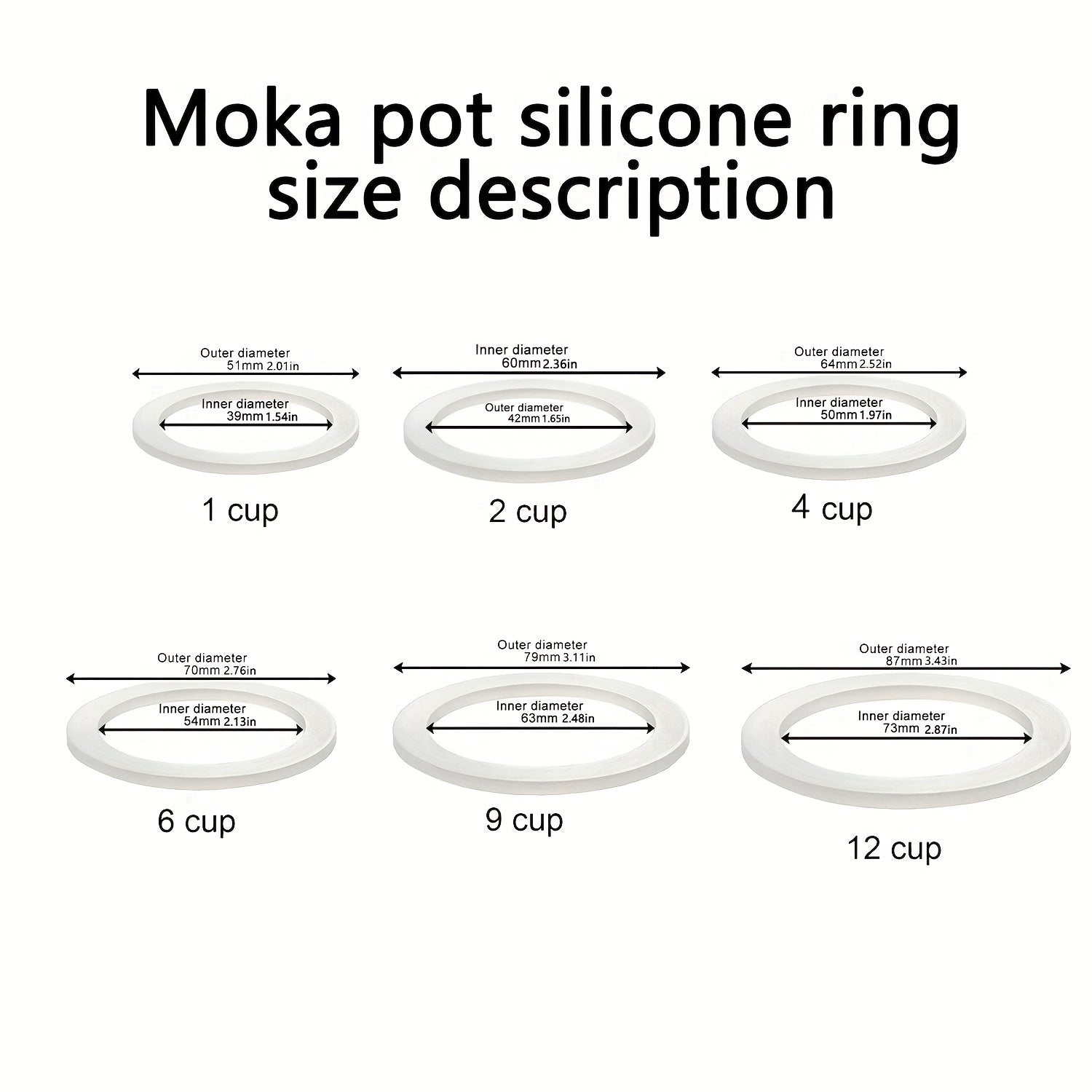 Silicone Ring Accessories for Moka Pot or Coffee Pot, Multiple Sizes, Pack of 3 or 10
