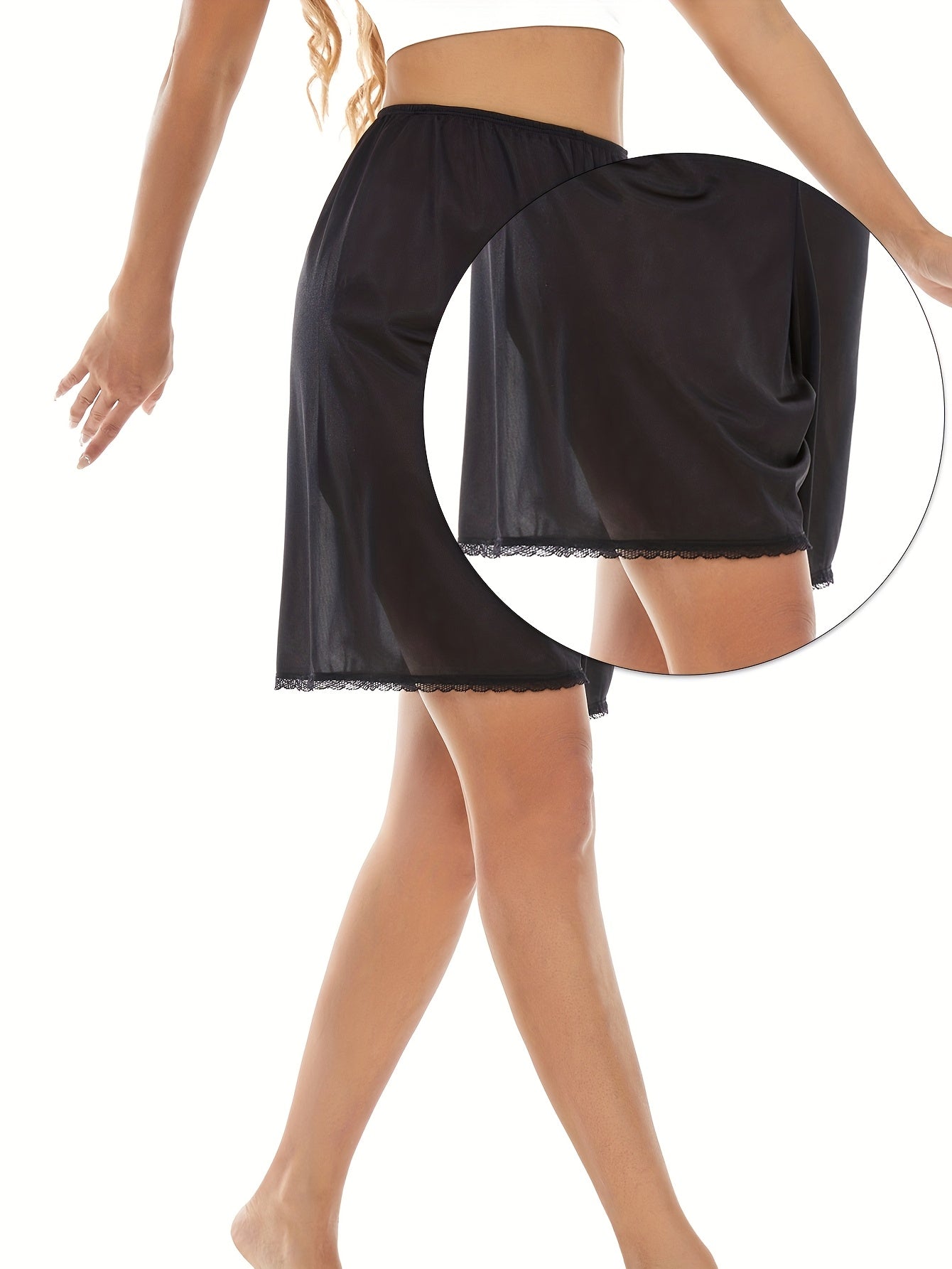 Women's Lace Trim Mid-Rise Skirt Shorts Casual Loose Fit Solid Color