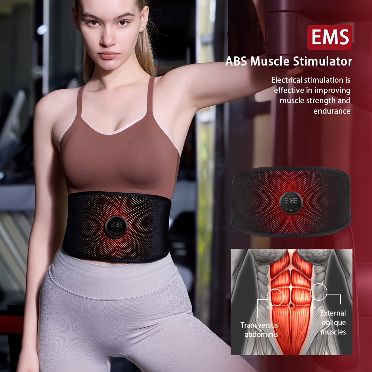 EMS Muscle Stimulator Belt with 6 Modes 18 Intensities Rechargeable for Core Strength and Posture
