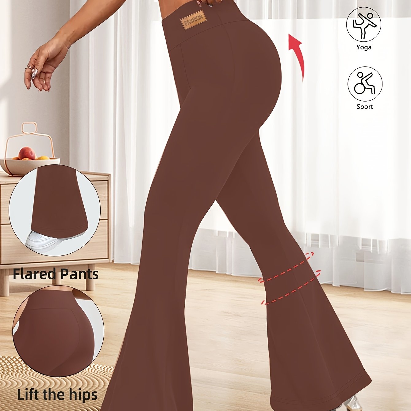 Ayollar uchun keng ochiladigan legginslar, yuqori bel, elastik bel, o'rta balandlik, qora