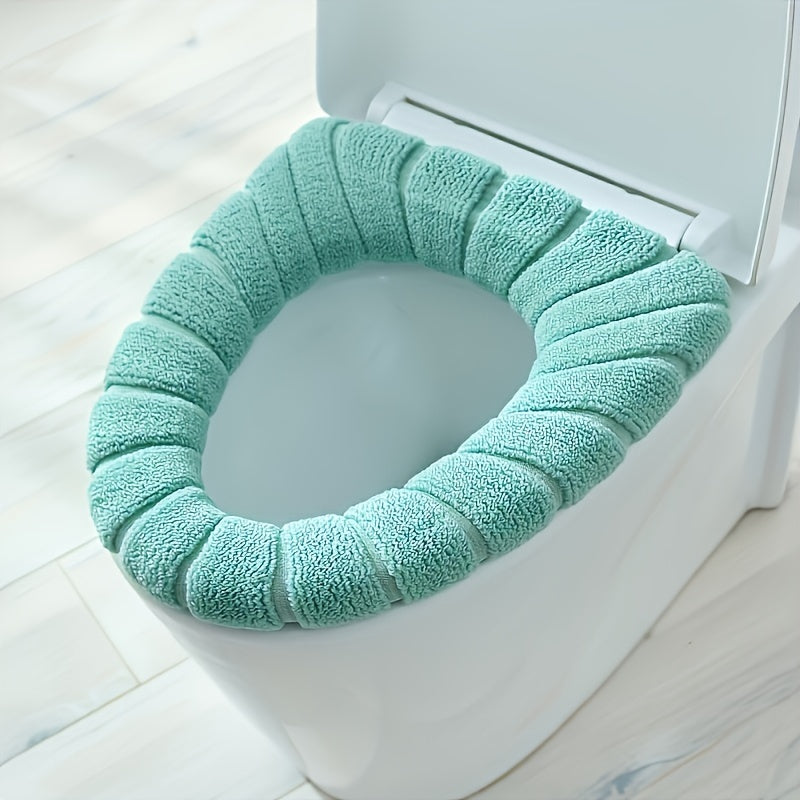 Set of 5 Plush Linen Toilet Seat Covers with Removable Cushioned Protectors and Contrasting Handles