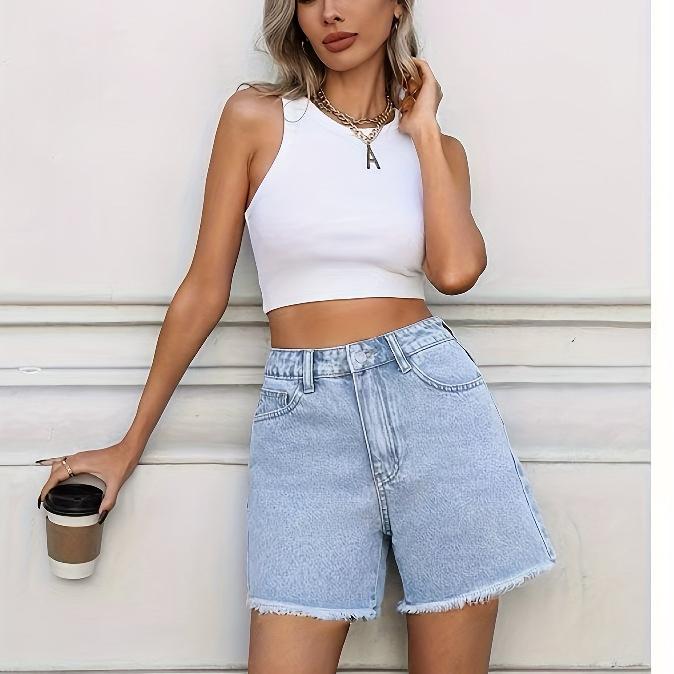 Women's Plus Size Denim Shorts Light Blue Mid-Thigh Casual Summer