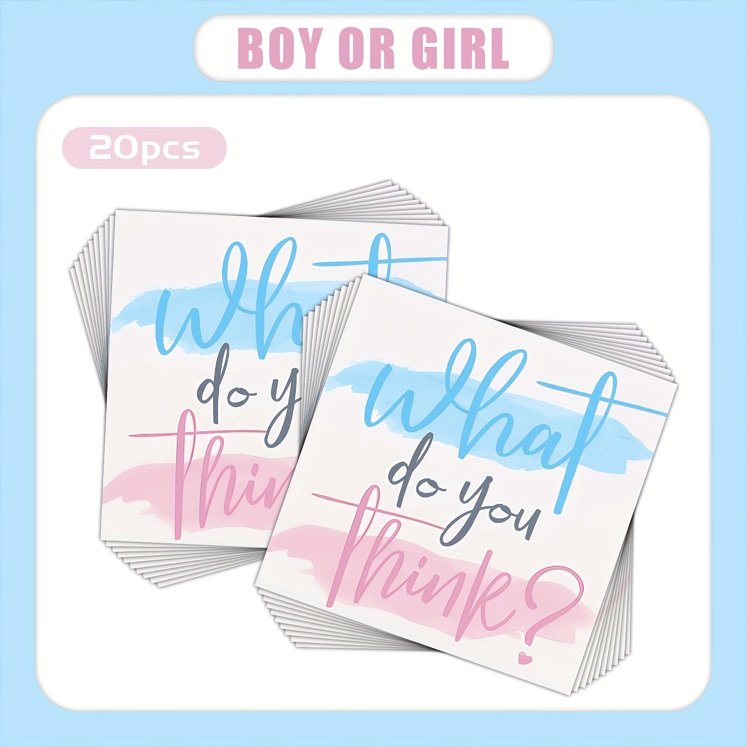 20 Pack Gender Reveal Paper Napkins Blue Pink White 16.5cm for Baby Showers Celebrations