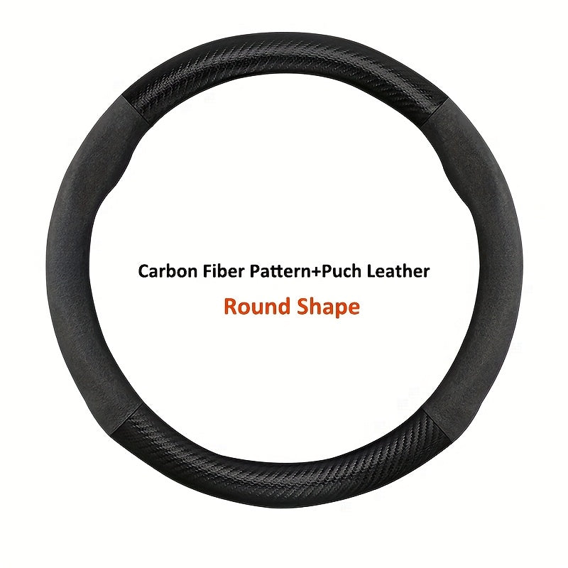 Car Steering Wheel Cover D-Shaped Carbon Fiber Texture Plush Fit 37-38.5cm