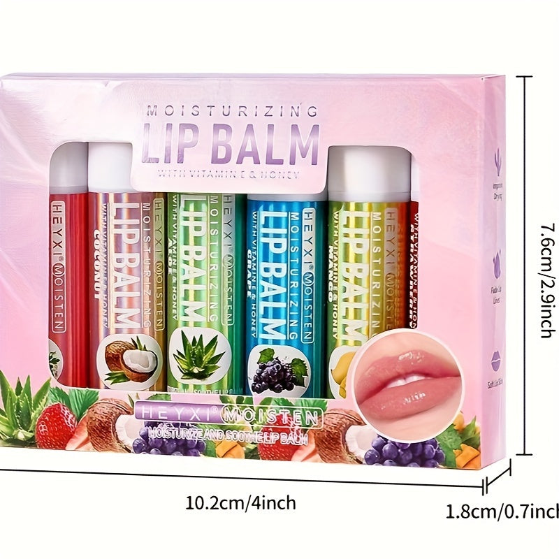 6-Pack Fruit Flavor Lip Balm Set Moisturizing Natural Look with Vitamin E