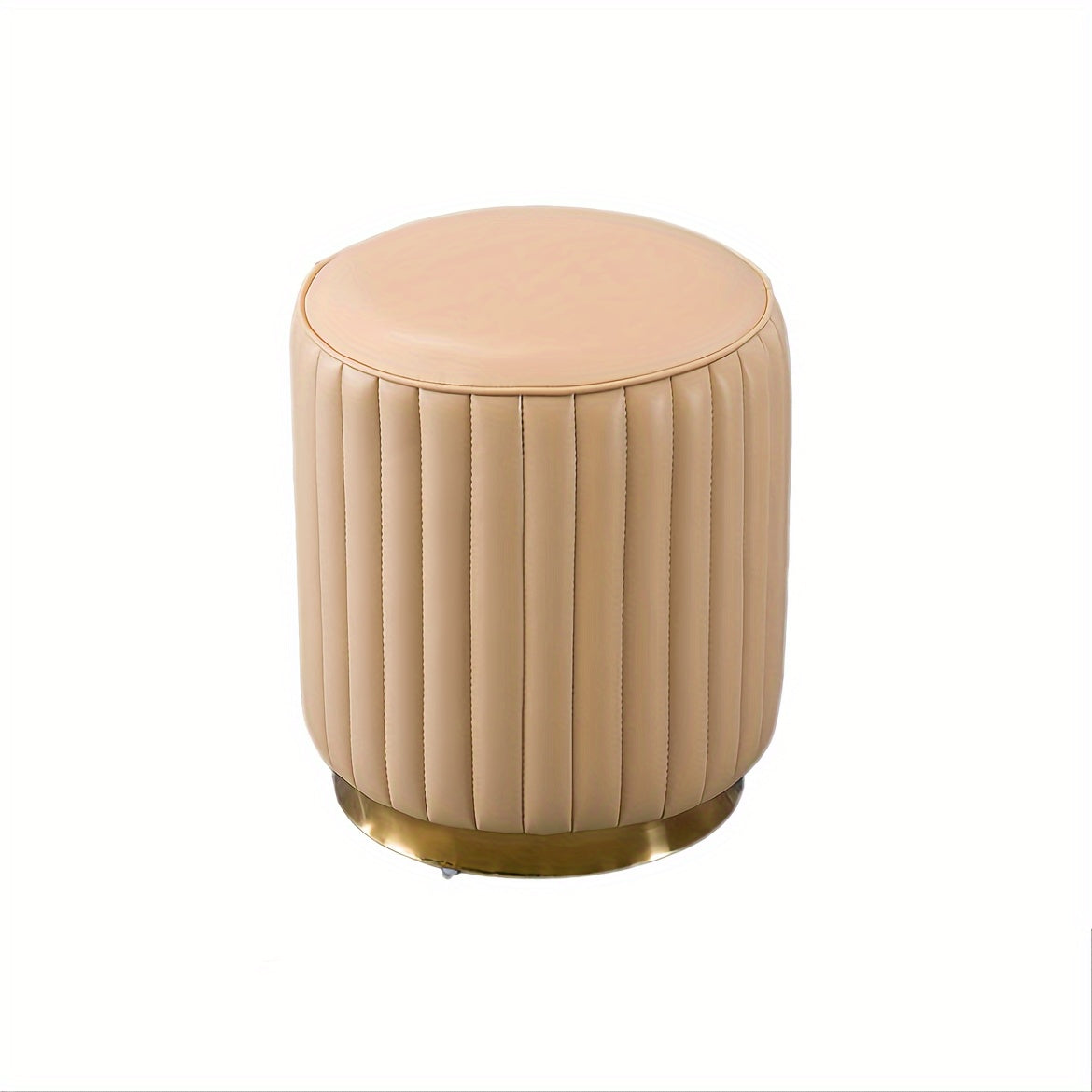 Faux Leather Round Makeup Stool with Soft Cushion for Bedroom Dressing Table Light Beige
