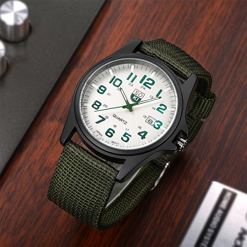 Reloj deportivo de cuarzo con correa de nylon para hombre con pantalla de fecha