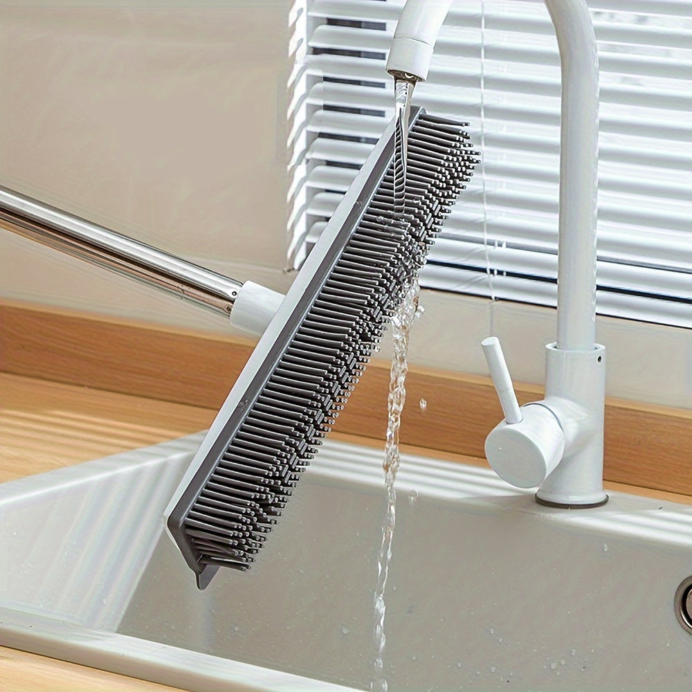 Uzaytiriladigan rezina qopqog'li supurgi, scraper, zanglamaydigan po'lat va silikondan, ko'p funktsiyali pol va hayvon tuklarini tozalash uchun