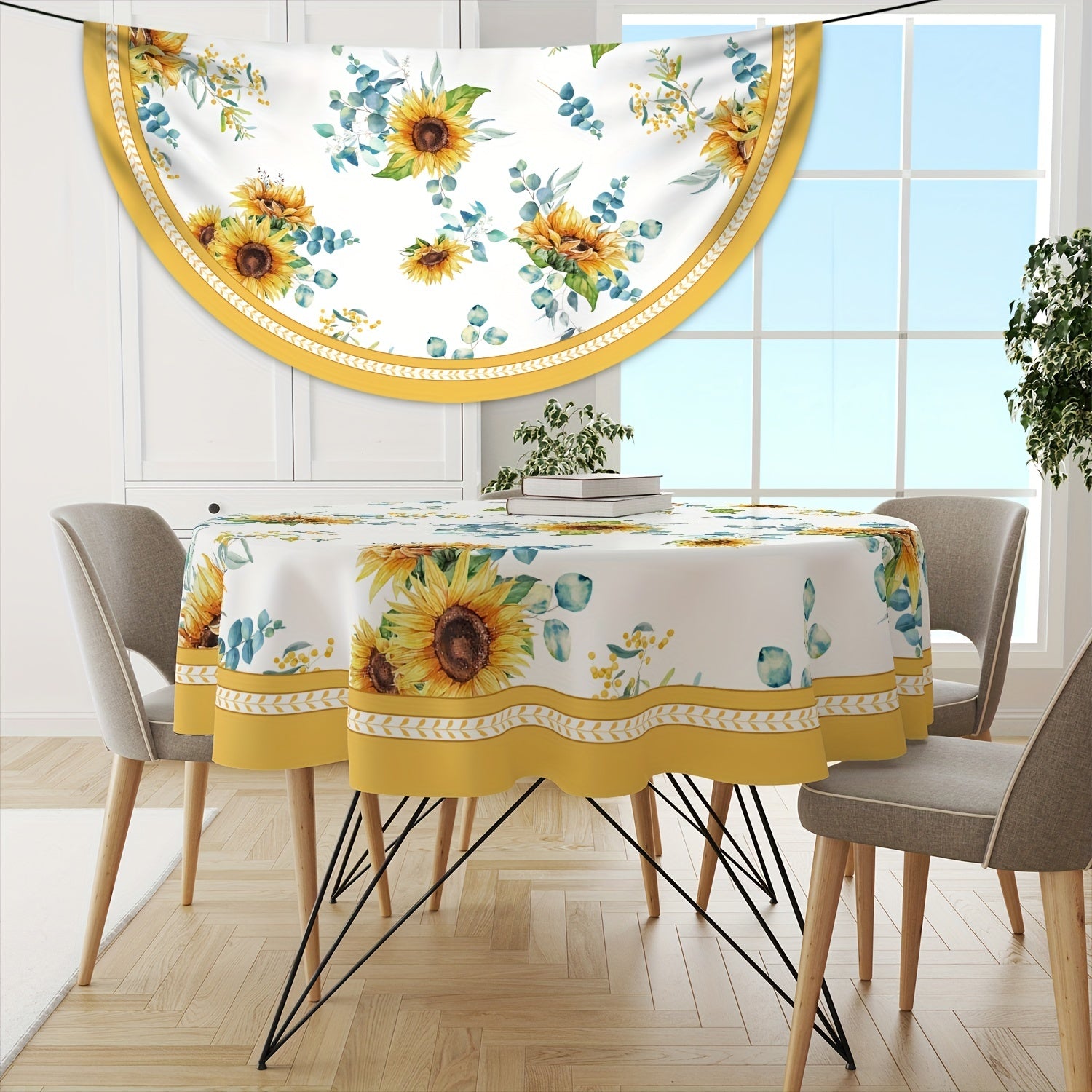 Large Flower Pattern Round Tablecloth for Dining and Home Decor