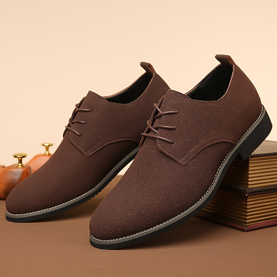 Men's Black Casual Dress Shoes Leather Pointed Toe Lace-Up Rubber Sole