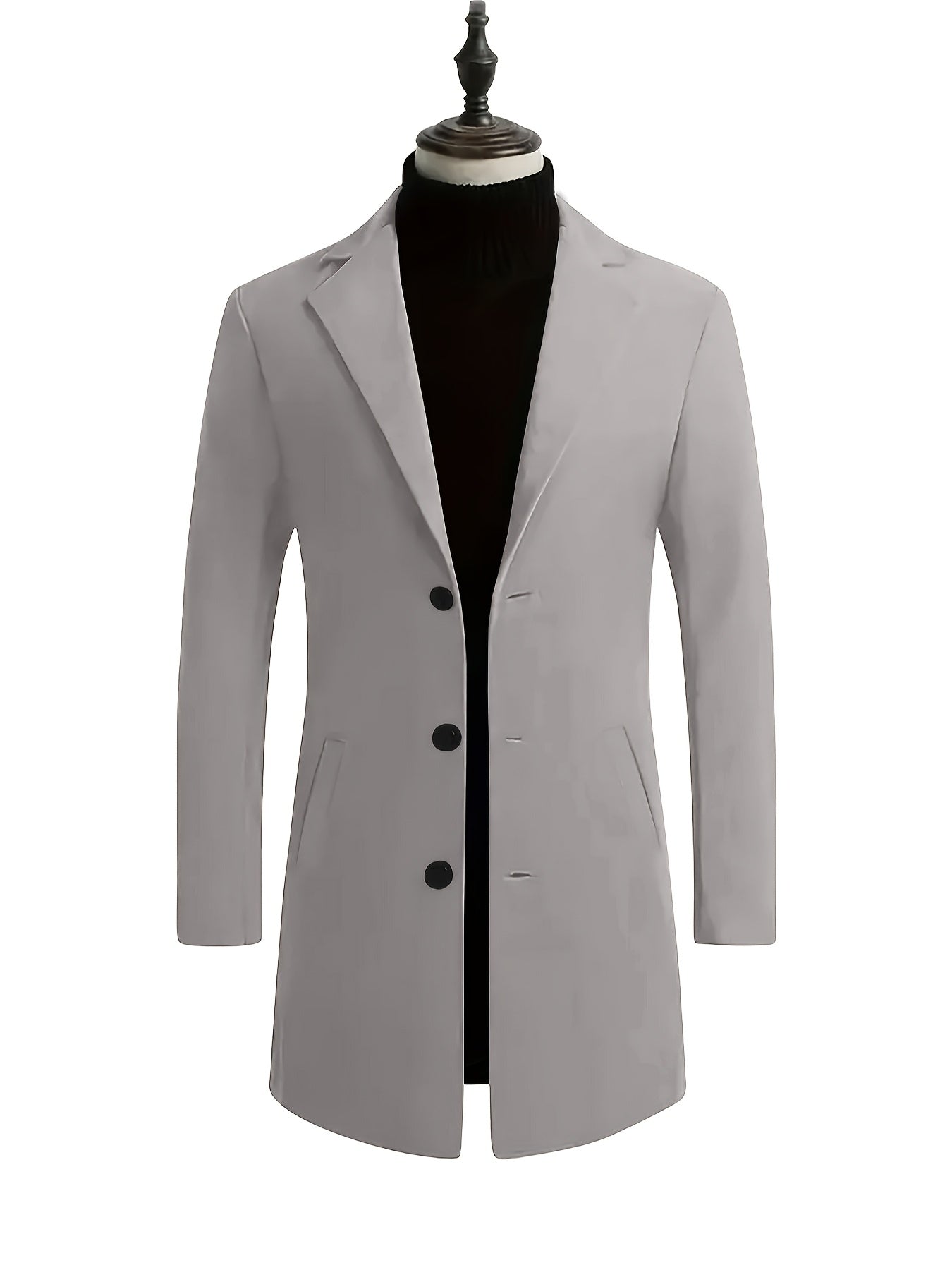 Men's Fall Winter Polyester Solid Color Long Sleeve Lapel Work Coat