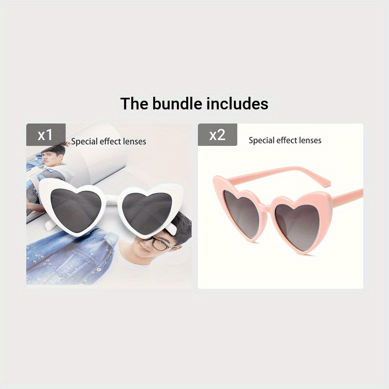 Ayollar uchun yurak shaklidagi diffraksiya ko‘zoynaklari, o‘rta rangli ramkalar bilan, partiyalar va festival uchun