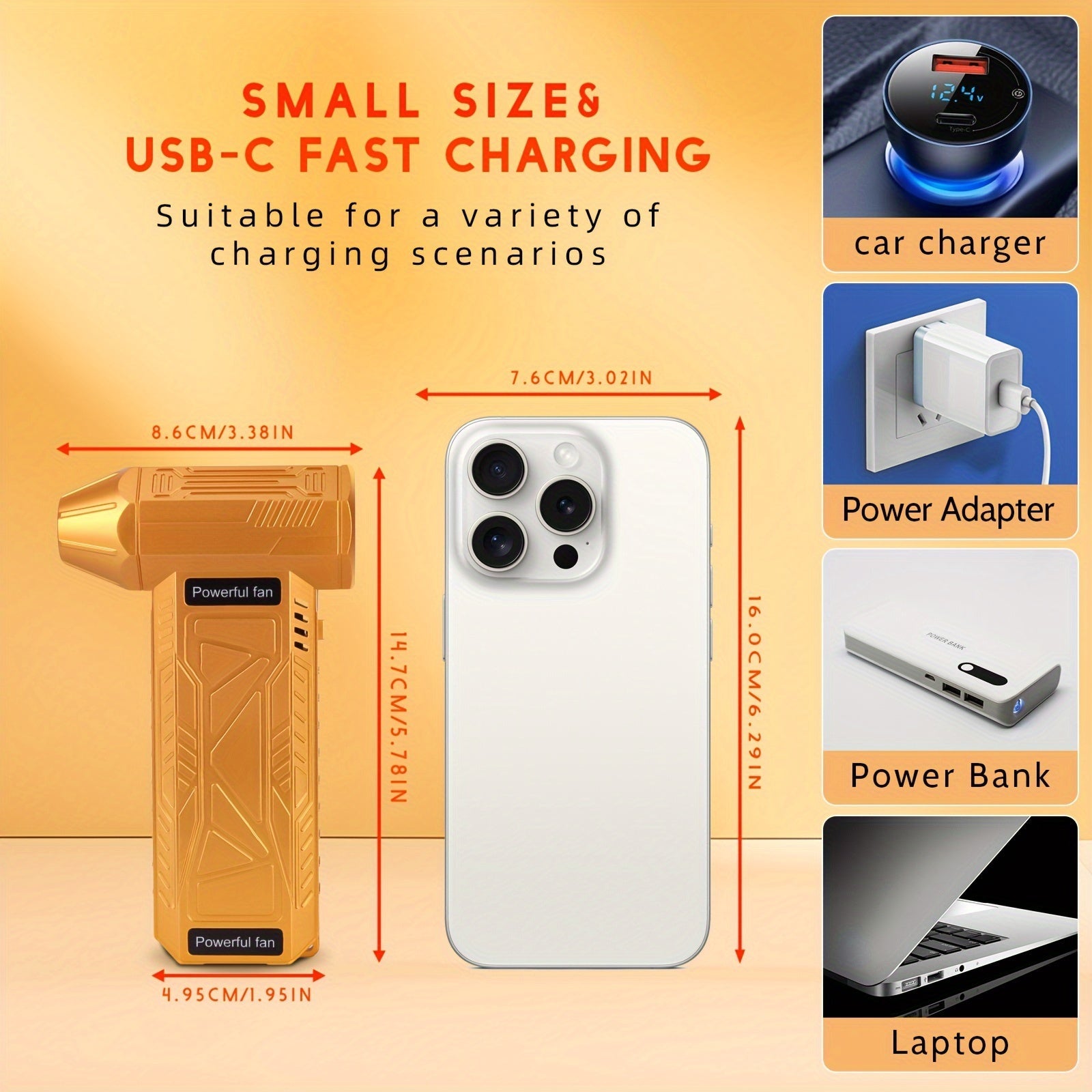 Portable Handheld Air Duster Fan USB Rechargeable 4000mAh Battery for Car Travel Office