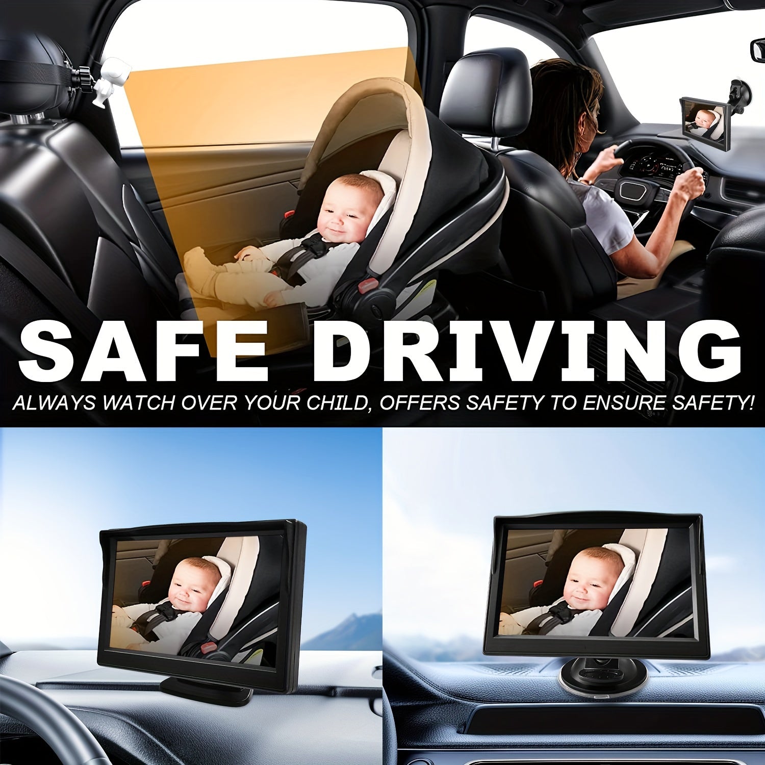 Car Rear-View Monitor 12.7cm Night Vision Camera for Child Seat Viewing