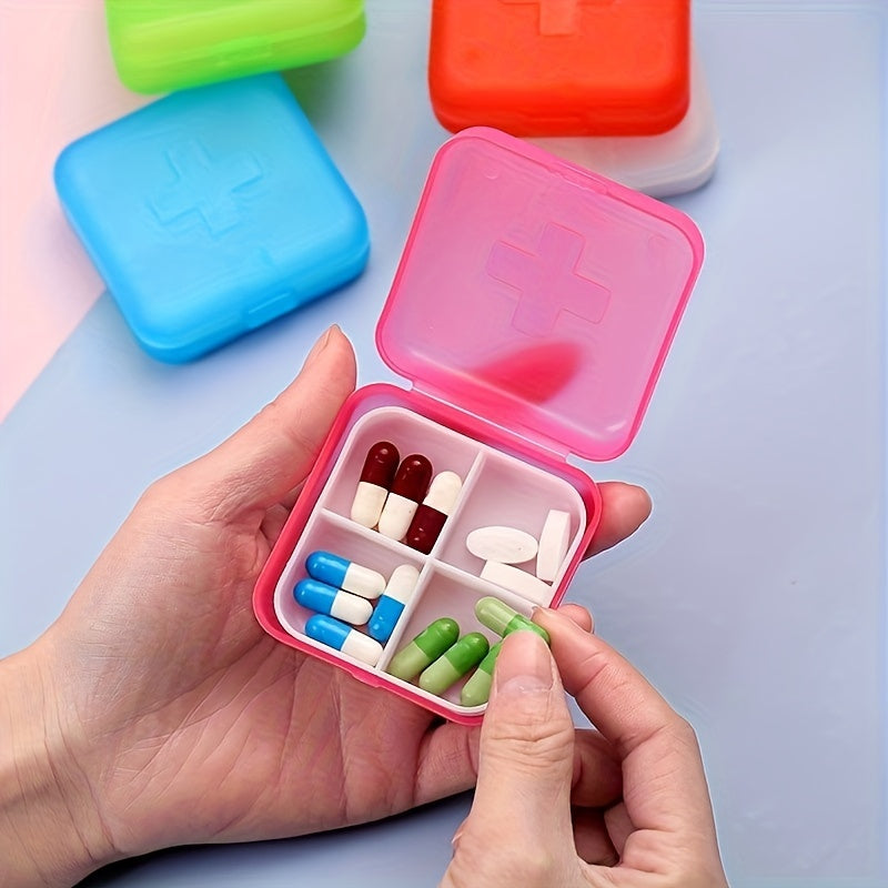 Small Portable Pill Box Four-Compartment Travel Organizer Storage Container