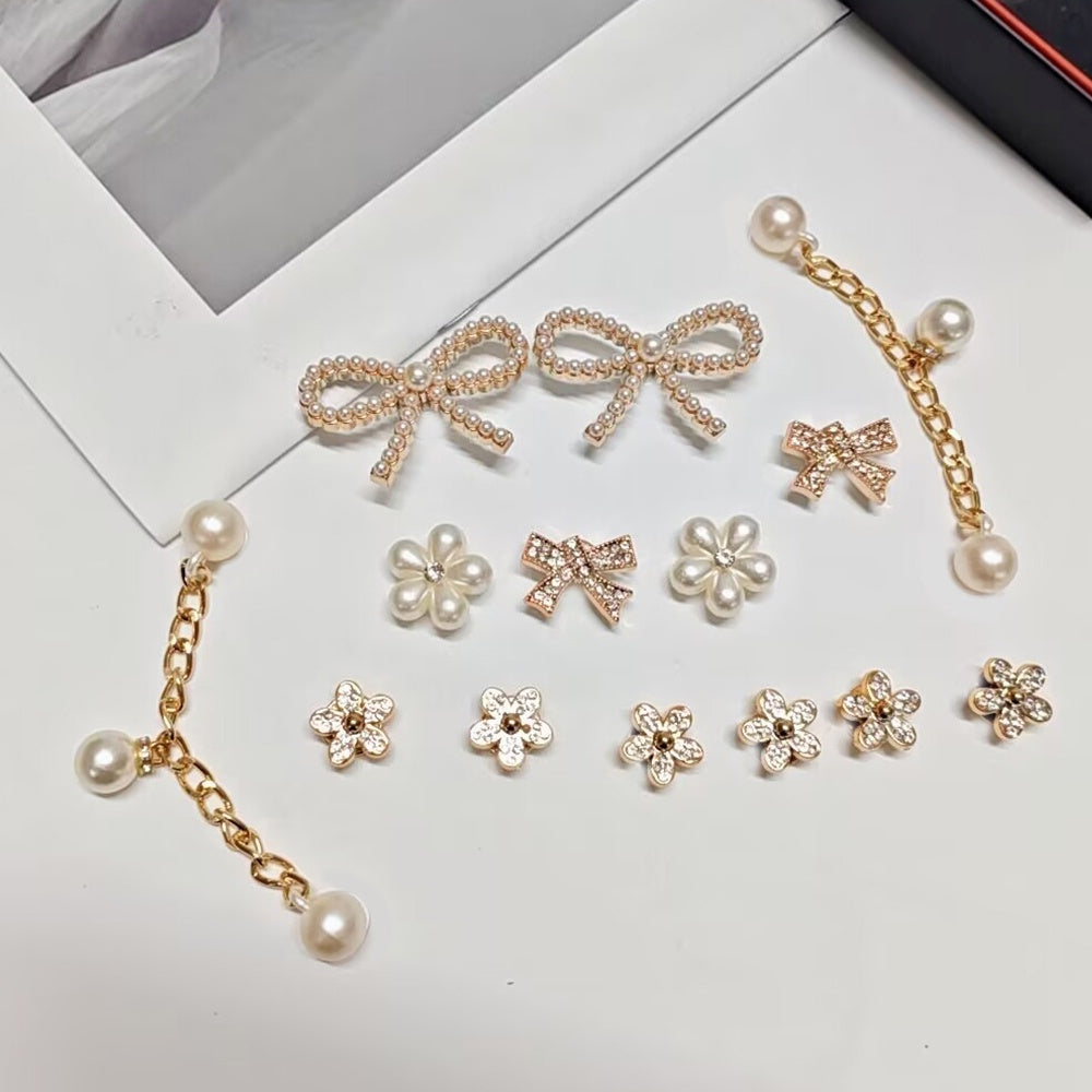 Unisex DIY Shoe Accessories Set Imitation Pearl Rhinestone Chain Buckle