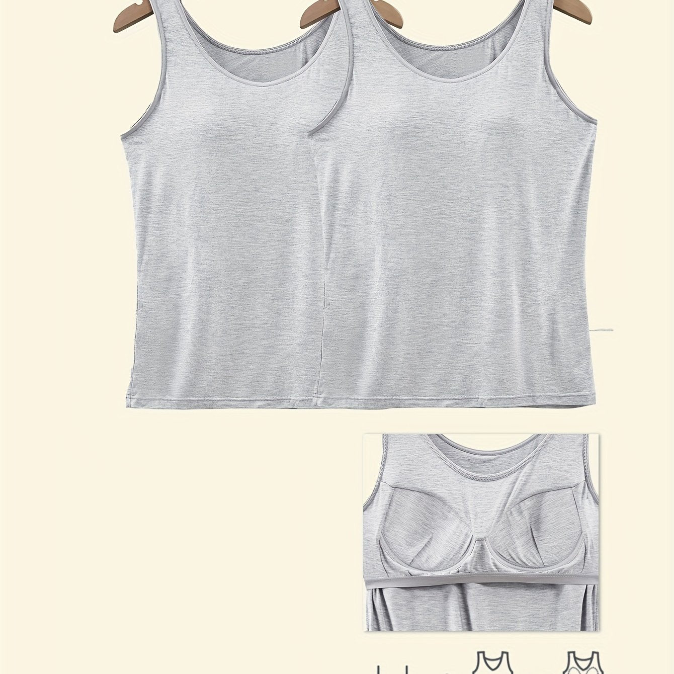 Plus Size Women's V-Neck Tank Tops Pack with Pads Solid Color Sleeveless