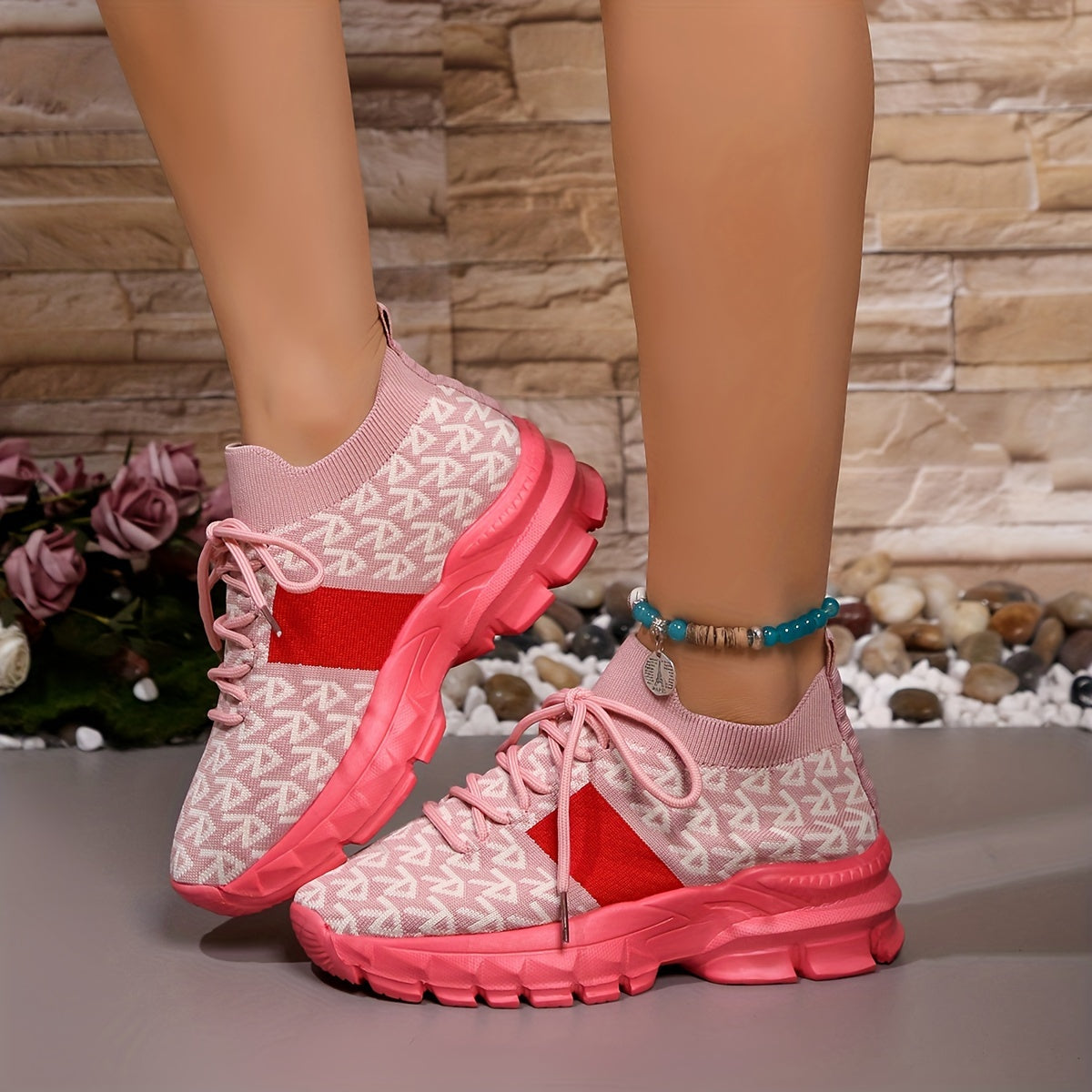 Women's Knit Pattern Sneakers Lightweight Casual Walking Shoes Plus Size