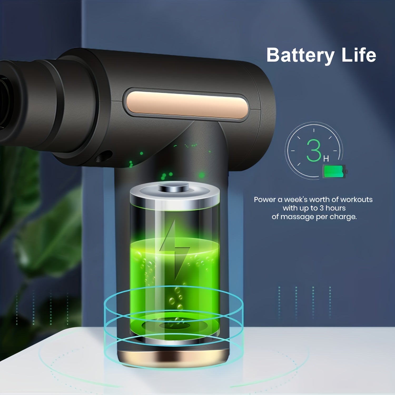 Pistola de masaje de mano recargable por USB portátil con pantalla táctil LED y cabezales intercambiables