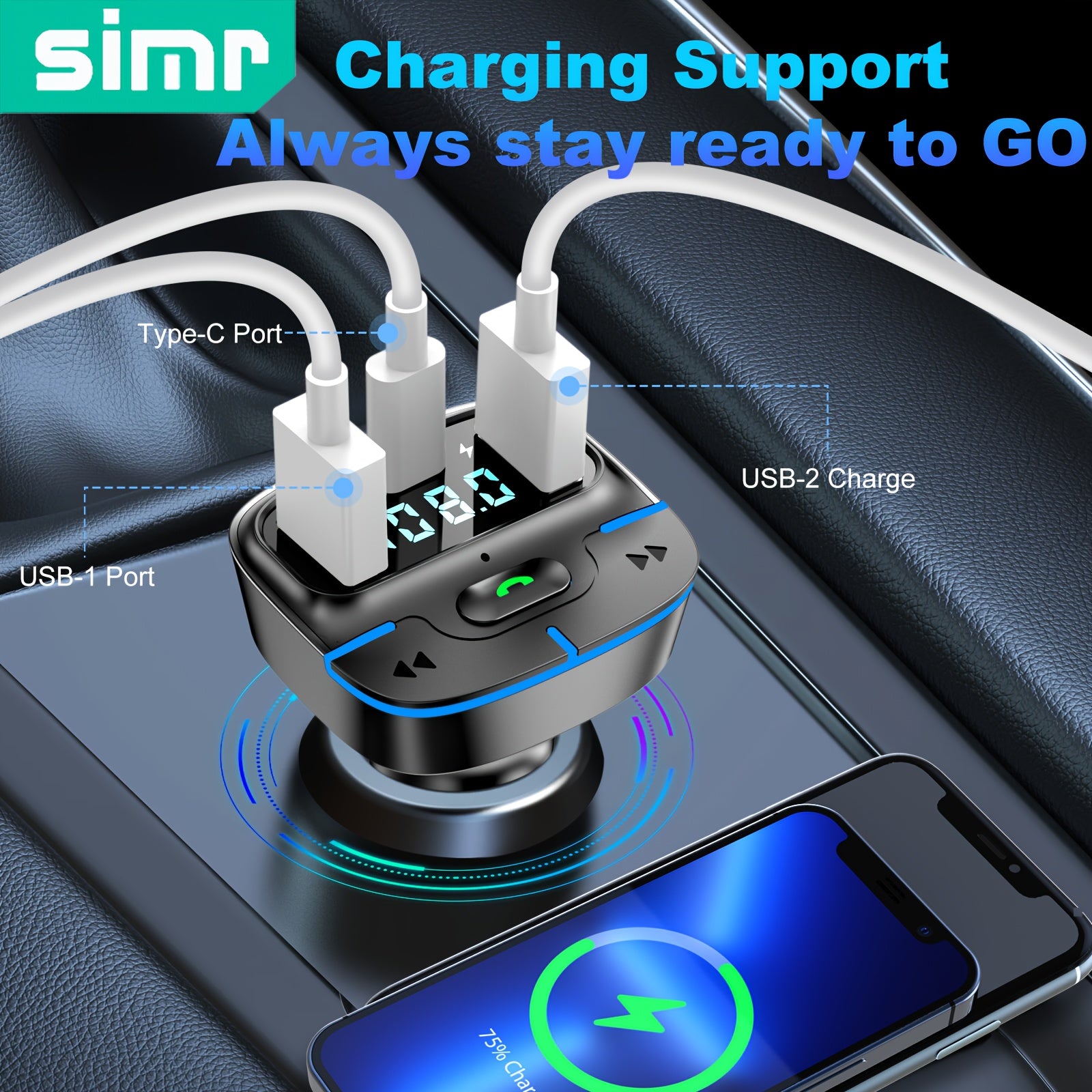 Car Phone Charger with FM Transmitter and Dual USB Fast Charging