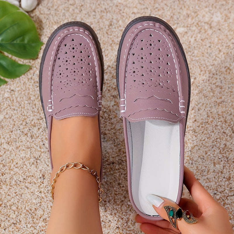 Women’s Solid Color Mules Flat Slip-On Shoes Perforated Non-Slip Casual