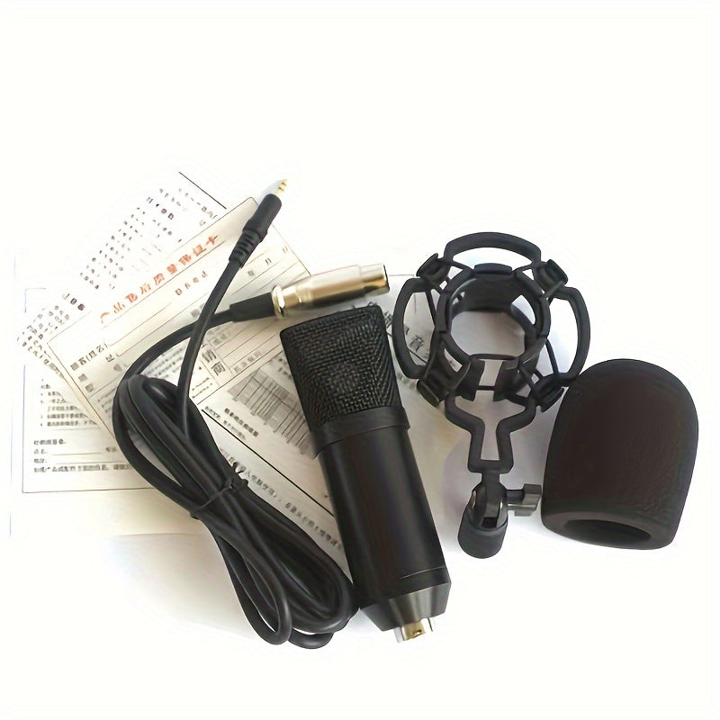 Black Condenser Microphone for Gaming Singing Karaoke Streaming with Volume Control