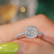 Women's Silver Geometric Square Ring with Zirconia Inlay