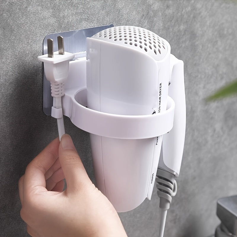 Wall Mounted Hair Dryer Holder Plastic Bathroom Organizer No-Drill Cord Management