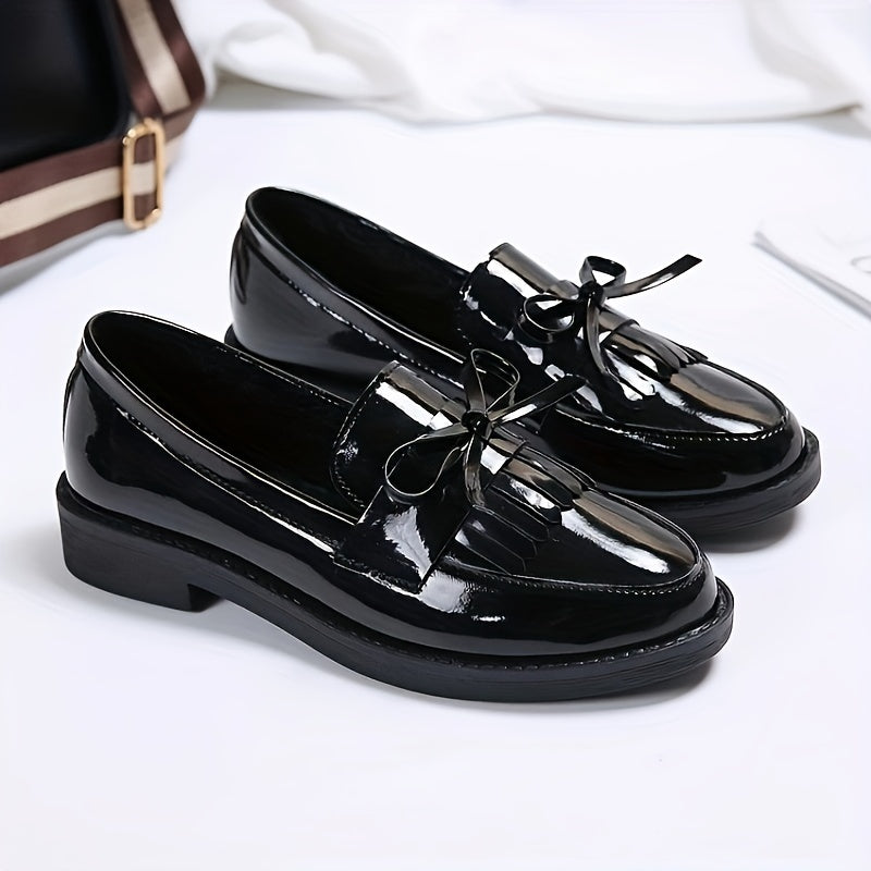 Women's Slip-On Shoes Preppy Style Solid Color Round Toe Bow Embellishment Man-Made Materials