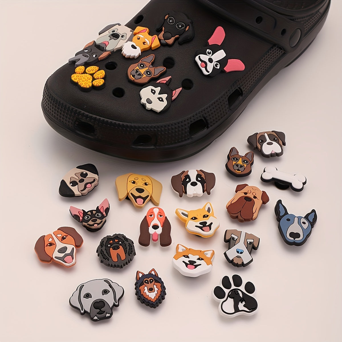 39 Pcs Vibrant PVC Dog Charms for Sandals, Assorted Cartoon Canine Designs