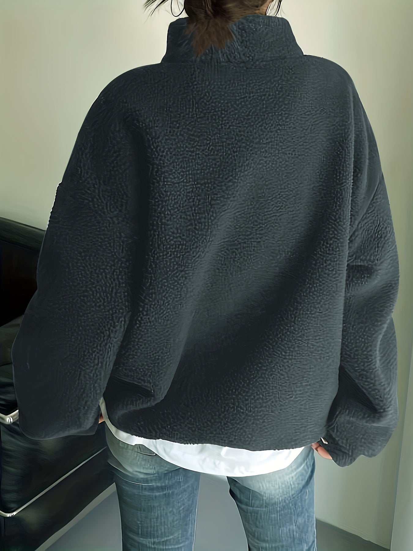 Women's Cotton Half-Zip Sweatshirt With Letter Patch and Drawstring