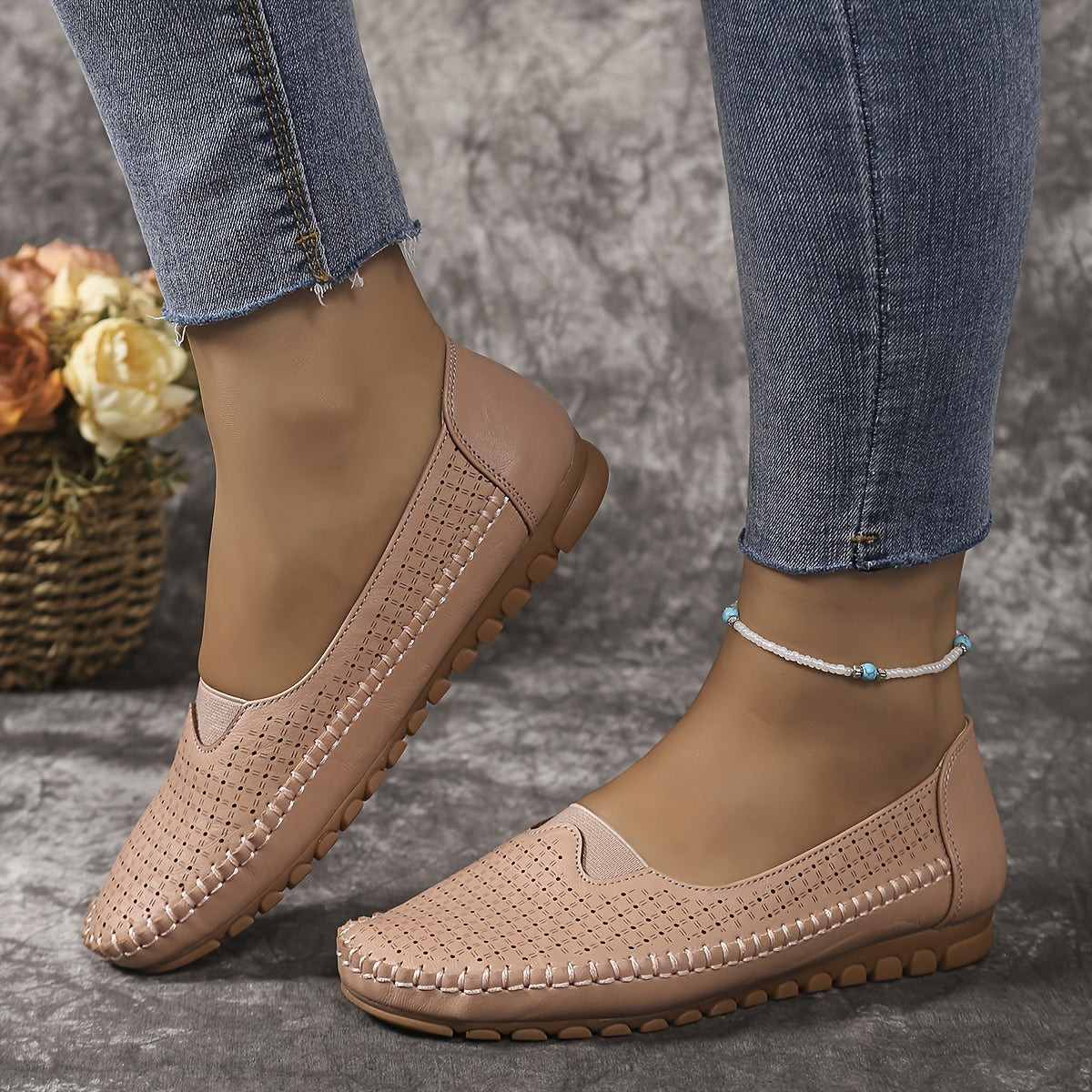 Women's Slip-On Flats Synthetic Faux Leather Comfortable All-Season Round Toe