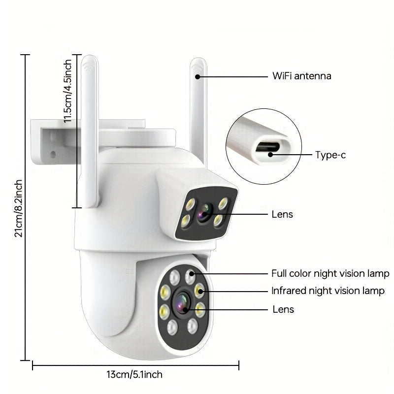 4MP Dual Lens Outdoor Wireless PTZ Security Camera with Color Night Vision AI Motion Detection