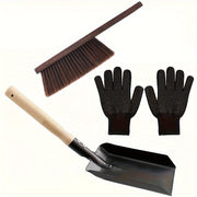 Fireplace Cleaning Kit with Metal Ash Shovel Brush Gloves 5 Pieces