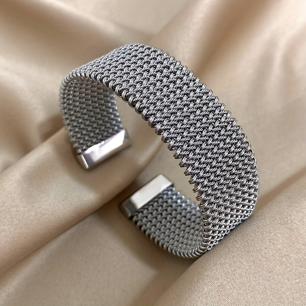 Stainless Steel Braided Mesh Open Bracelet Waterproof Jewelry for Men Women