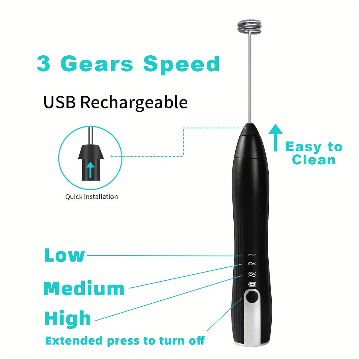 Electric Rechargeable Whisk for Eggs and Coffee, Double Head, 8000 RPM