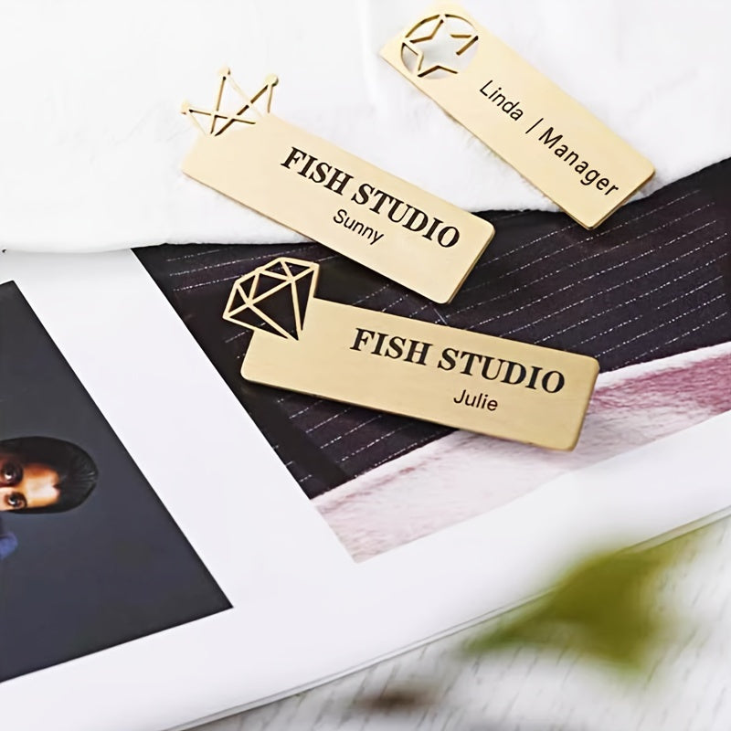 Stainless Steel Name Badge with Custom Engraving and Hollow-Out Design for Office and Retail