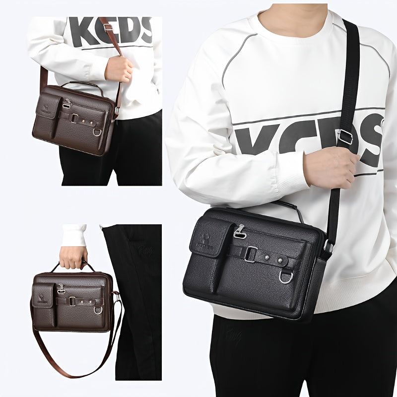 Men's Vintage Geometric Shoulder Bag Crossbody Satchel Large Capacity Business Casual Black Brown