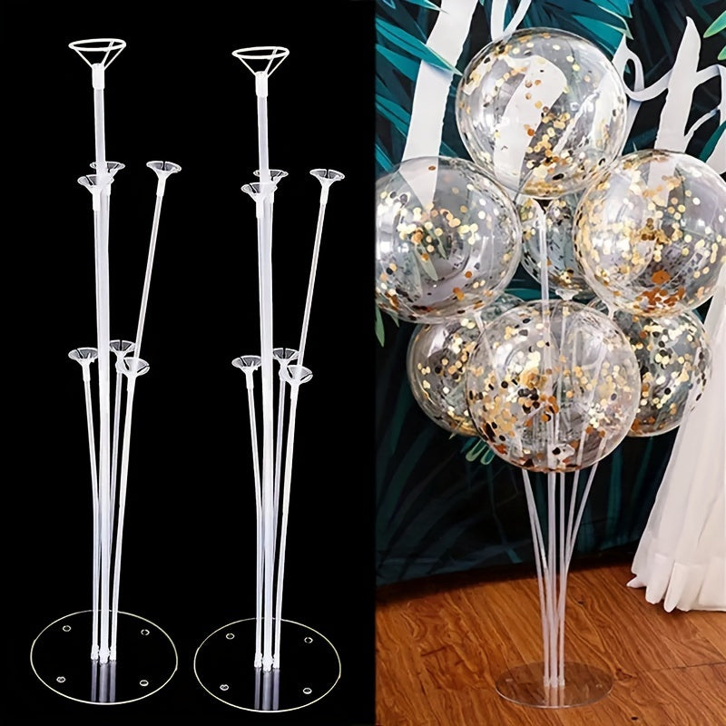 Kit de soporte para guirnalda de globos con soportes para columnas de globos transparentes de 7 cabezas, reutilizable para decoraciones de fiestas, bodas y cumpleaños