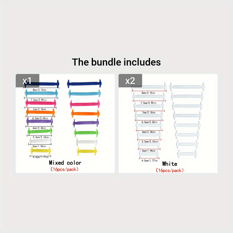 16PCS Elastic Silicone No-Tie Shoelaces with Clips for Sneakers and Athletic Shoes