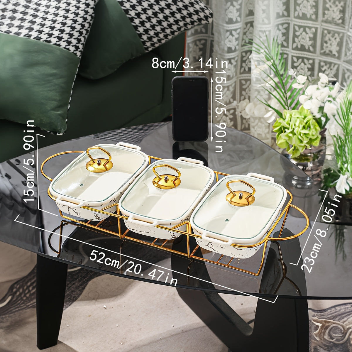 Ceramic Storage Set of 3 Trays for Kitchen, Dining, and Outdoor Events