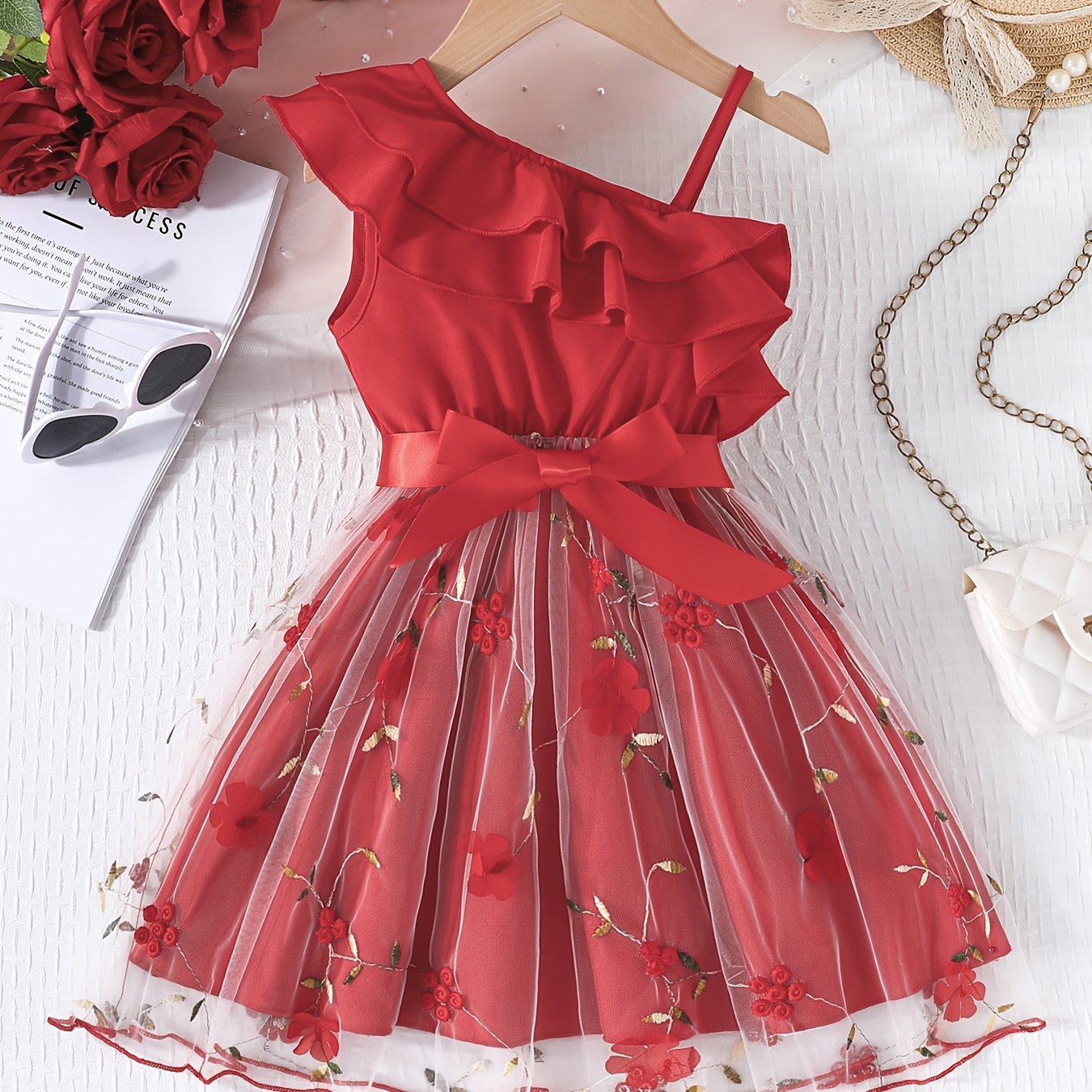 Girls' Floral Cami Tutu Dress with Ruffle Trim for Summer Parties and Holidays