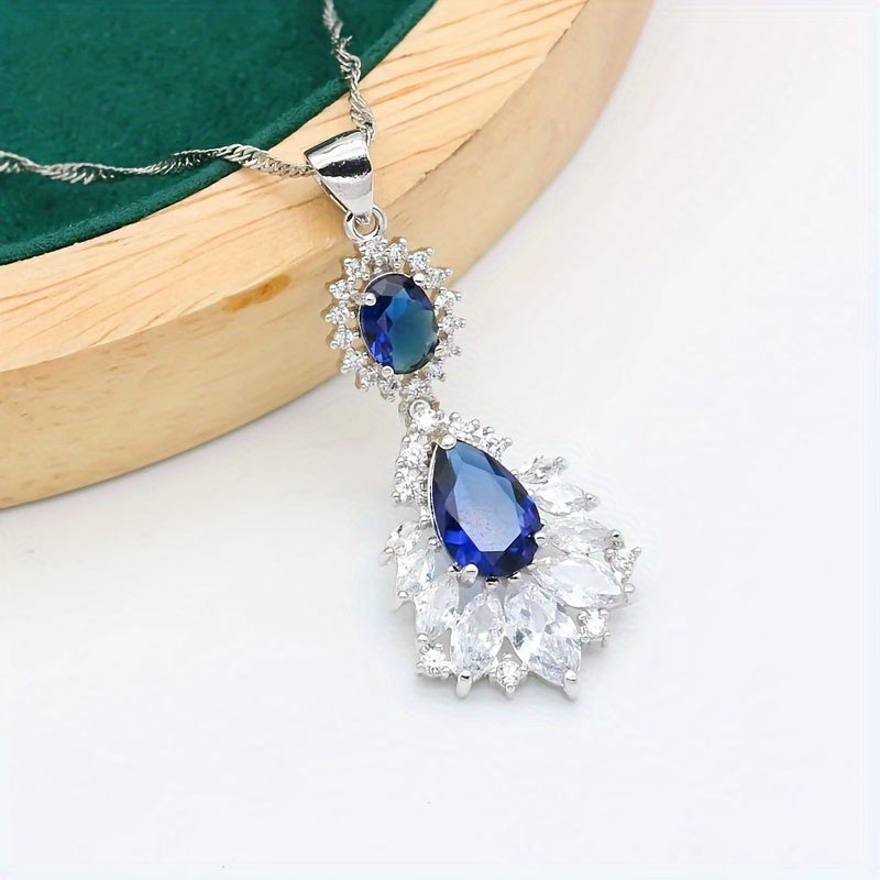 Ayollar uchun zargarlik buyumlari to'plami, 5 ta, platina qoplangan mis, sun'iy zirkon bilan, to'y va maxsus tadbirlar uchun