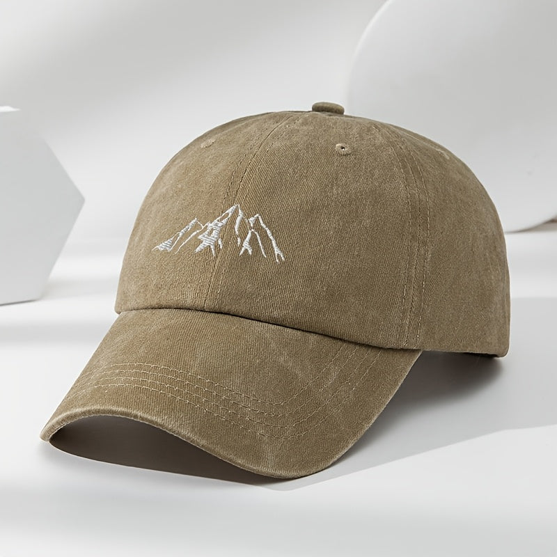 Unisex Polyester Baseball Cap with Embroidered Mountain Peak Adjustable Breathable Outdoor Hat