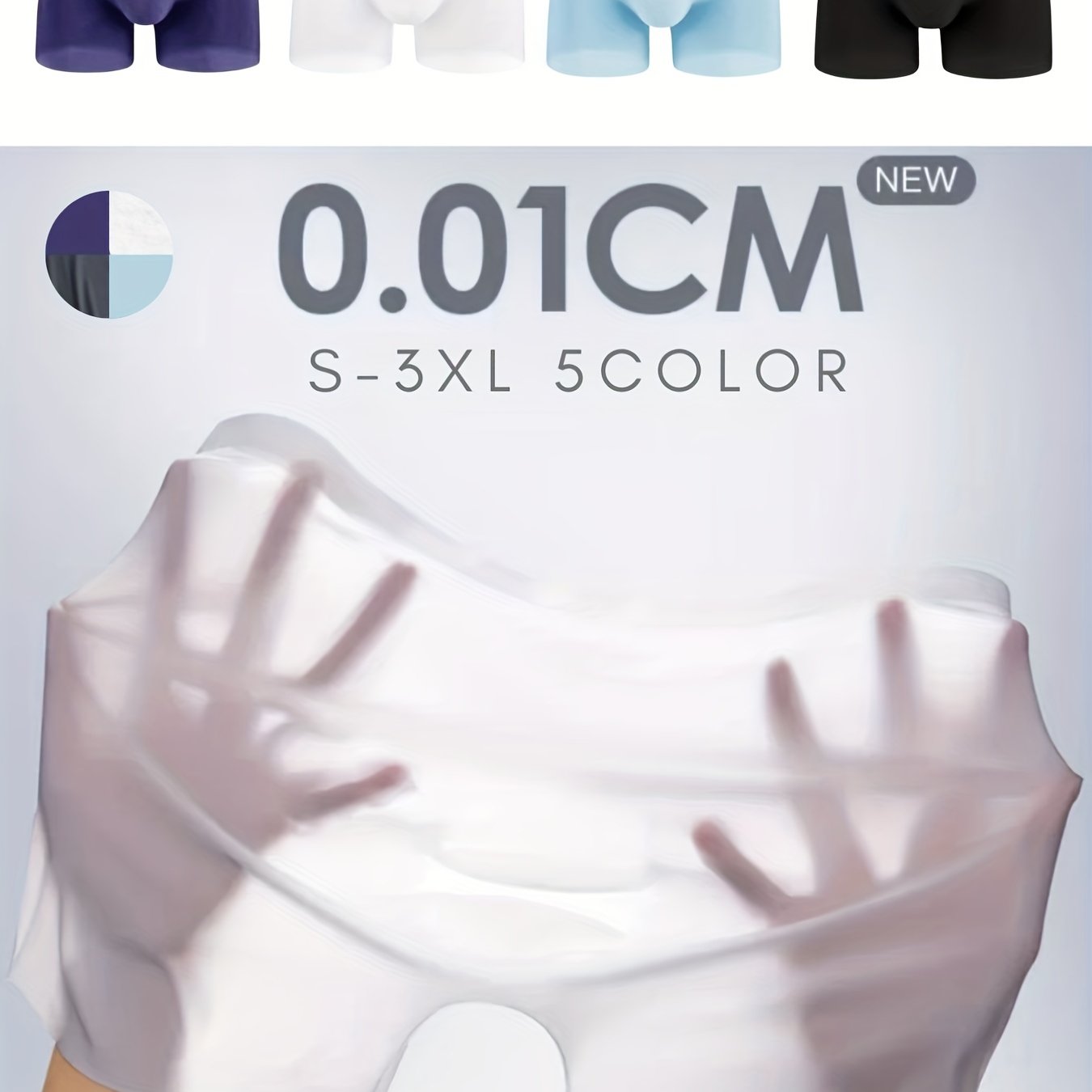 Pack de 4 bóxers semi-translúcidos transpirables para hombre, ropa interior delgada, elástica y fresca