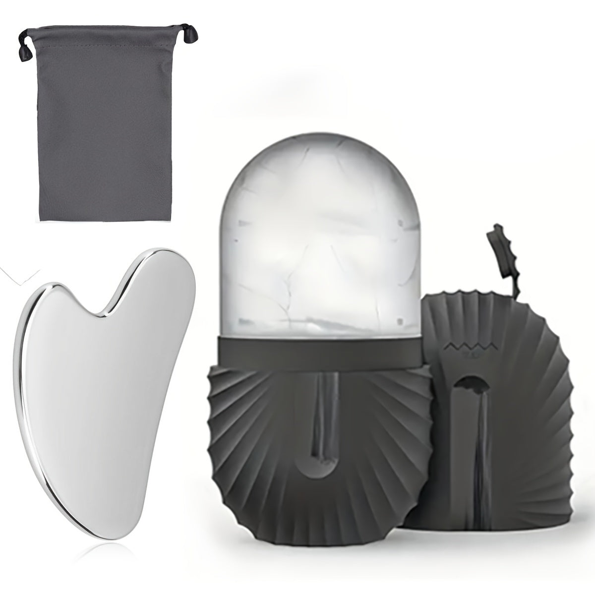 Silicone muz ruloni va zanglamaydigan po'lat Gua Sha to'plami yuz massaji uchun saqlash sumkasi bilan