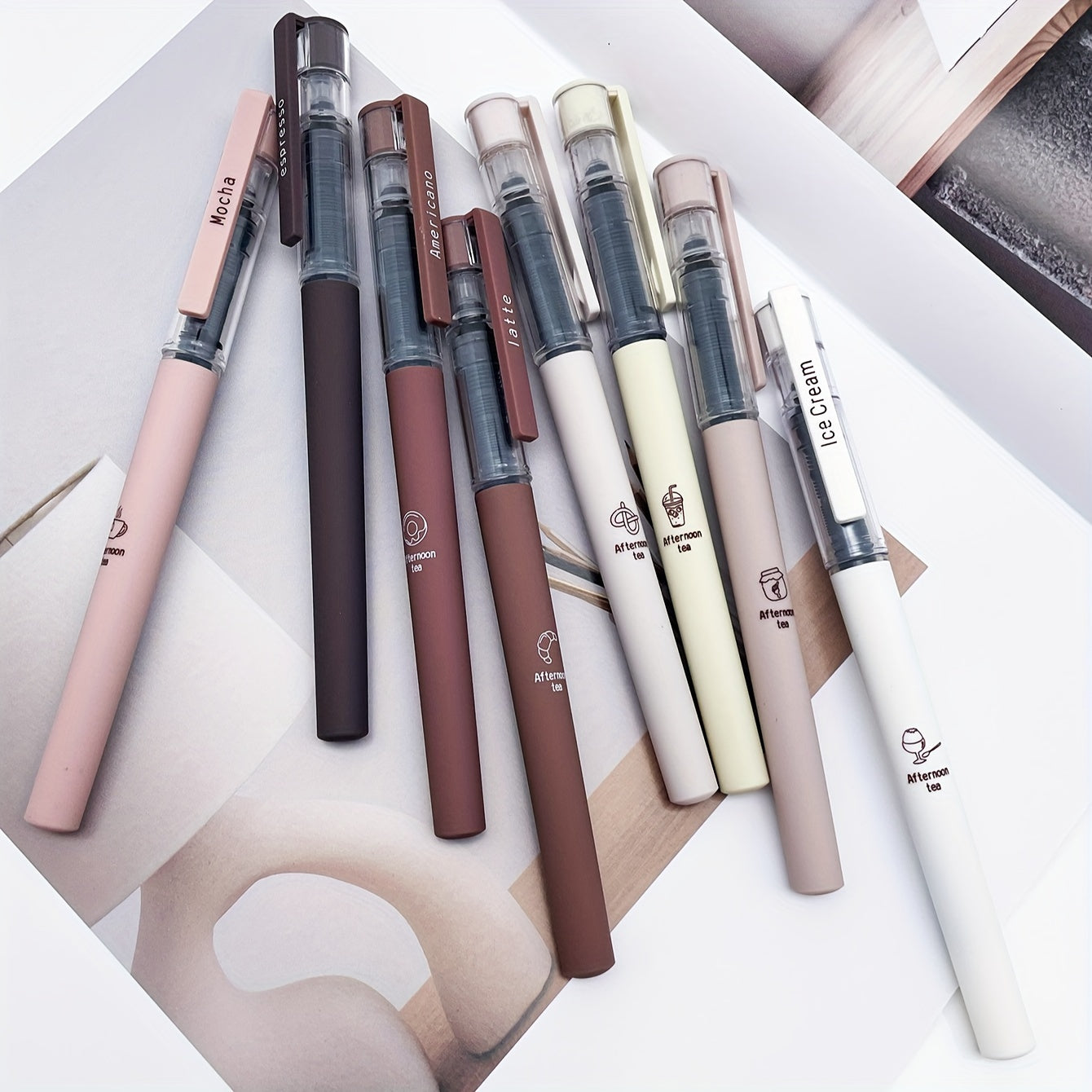 6/8 Coffee Theme Gel Pen Set Quick-Drying No Smudge for Note Taking Drawing Office