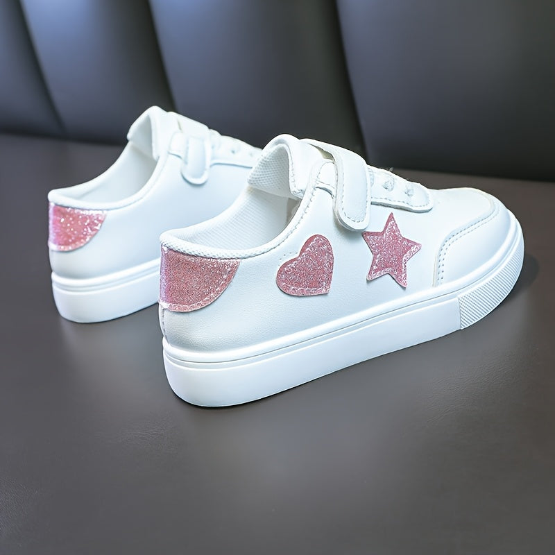 Детские весенние кроссовки с сердечками и звёздочками, белая повседневная обувь